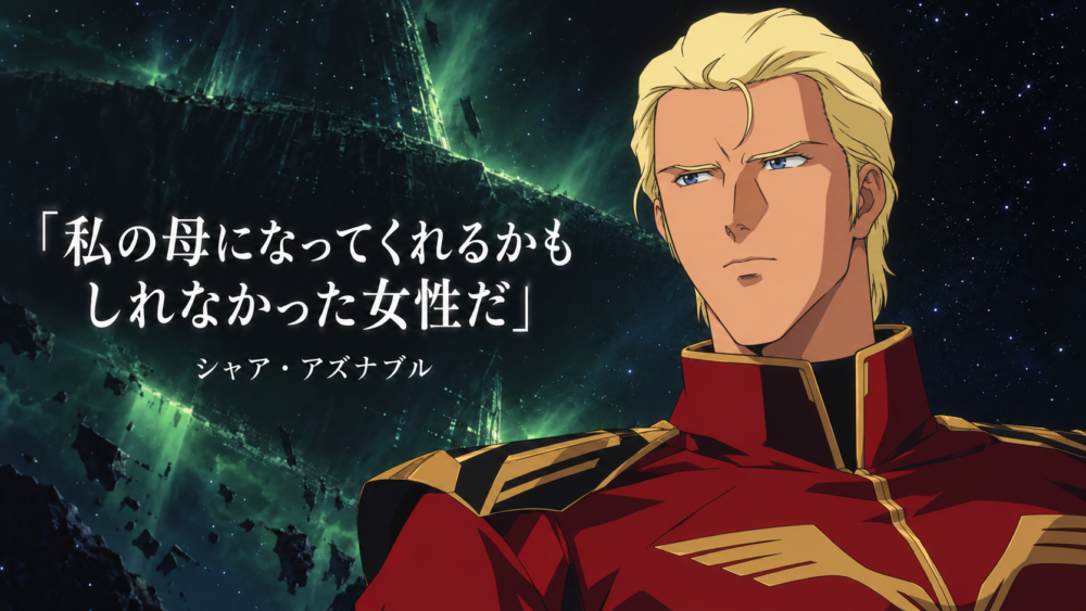 シャア・アズナブルと「私の母になってくれるかもしれなかった女性だ」の表紙 / Char Aznable quote cover