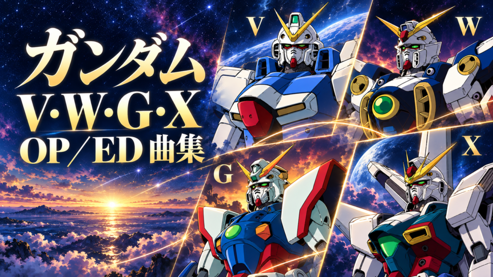 V・W・G・Xの主役機を並べたガンダムOP／ED曲集のオリジナルイラスト
