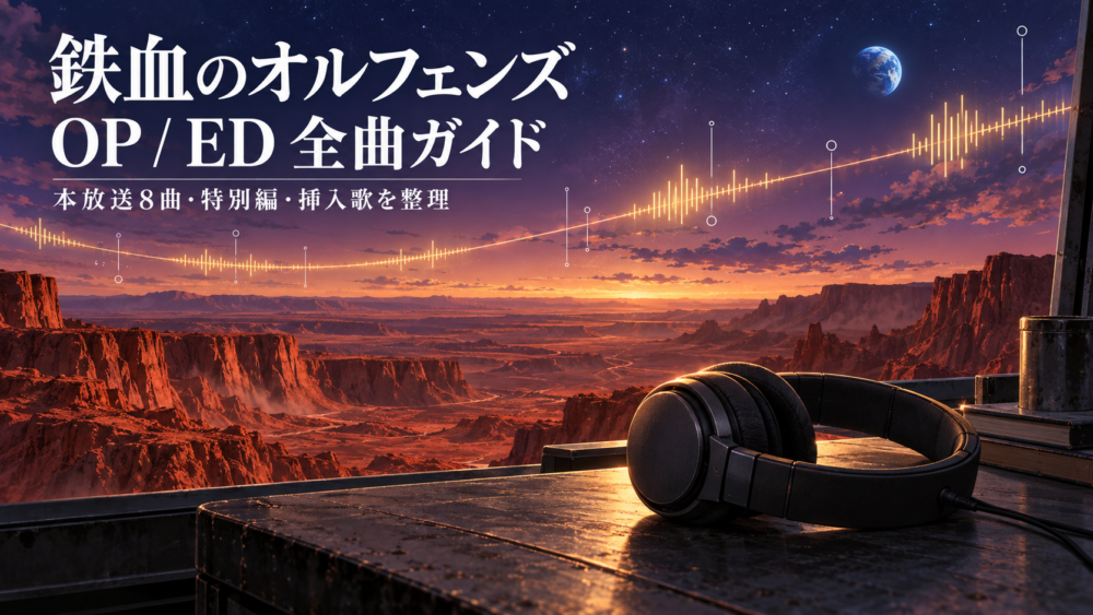 火星の風景とヘッドホンによる鉄血OP・ED記事のイメージ / Mars and headphones, original music-guide illustration