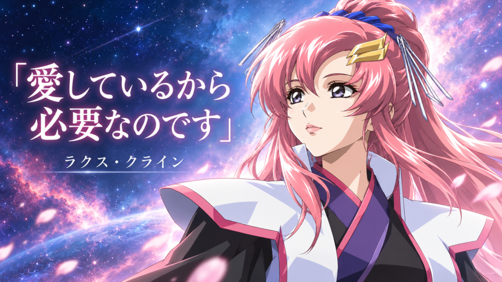 ラクスと「愛しているから必要なのです」の表紙 / Lacus SEED FREEDOM quote cover